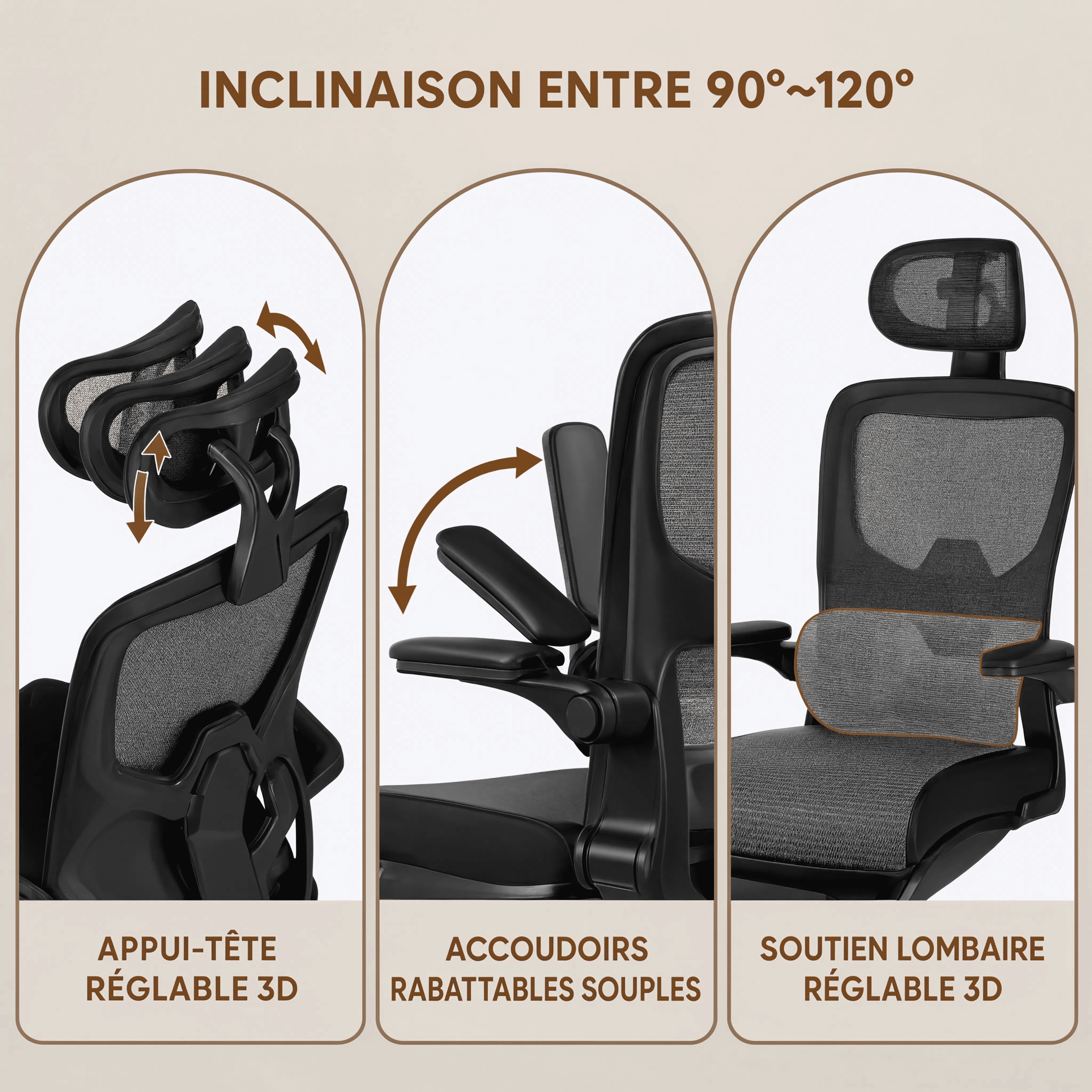 PAUSE | Chaise de Bureau Ergonomique Design - Support Lombaires, Appui-tête Réglable & Accoudoirs Rabattables